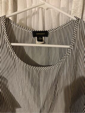 Espresso Black & WhiteStripe Scoop-Neck and Off the Shoulder Tank Dress